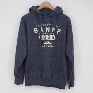 MillTex Hoodie Mens Small Souvenir Banff Canada Blue Heathered Pullover Exc
